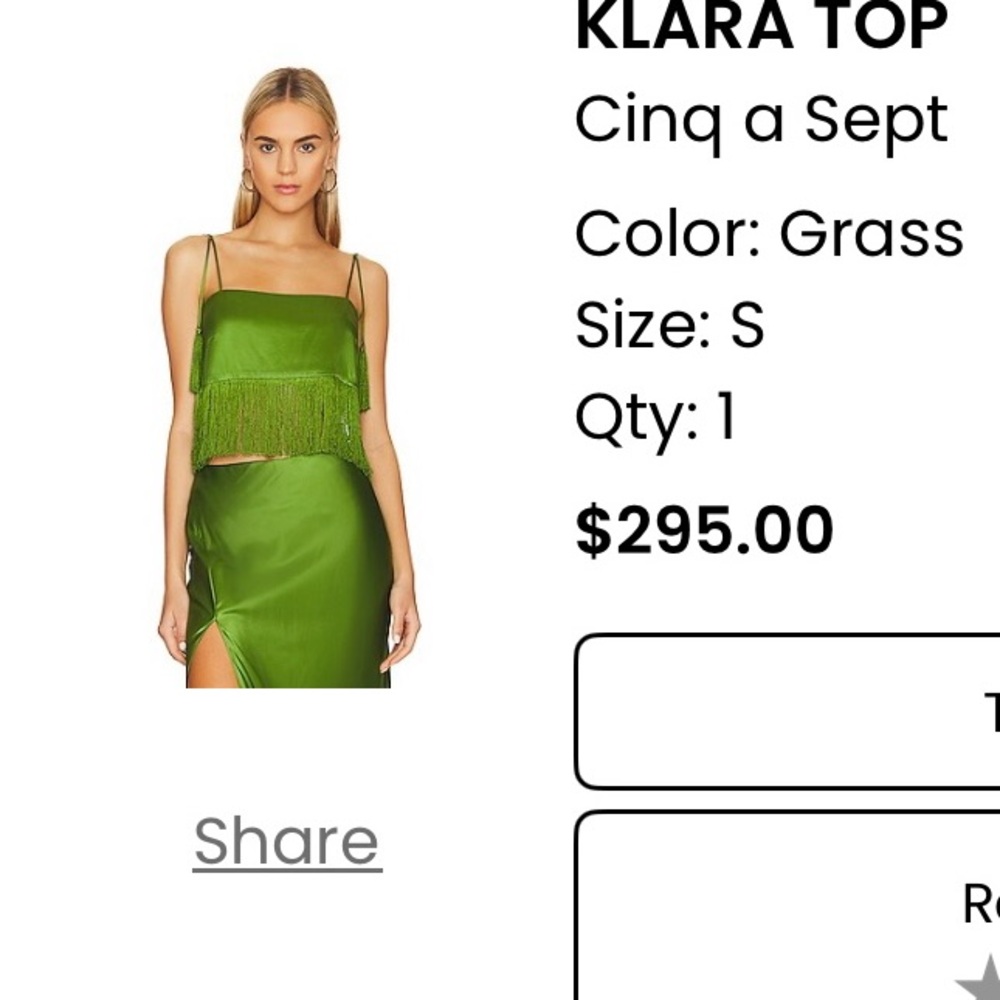 Cinq a Sept Green Crop Camisole with Spaghetti Straps